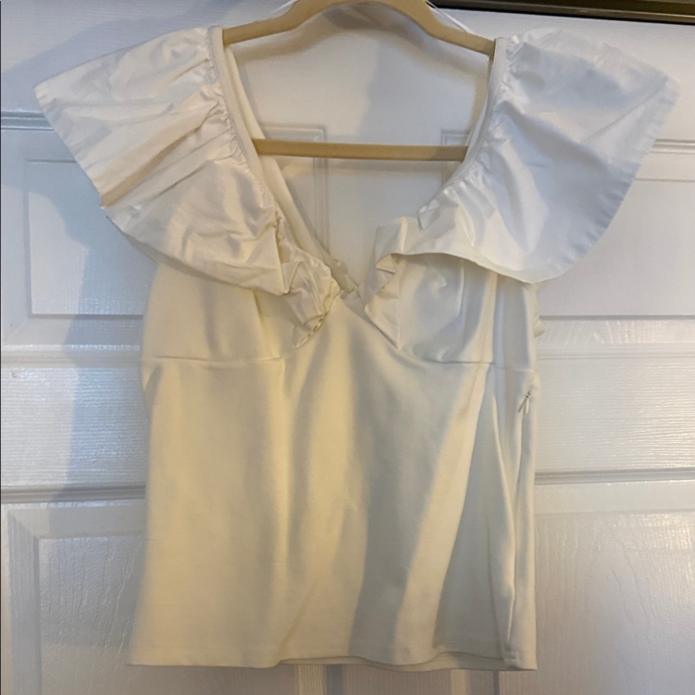 Anthropologie Cream Ruffle Sleeve Blouse